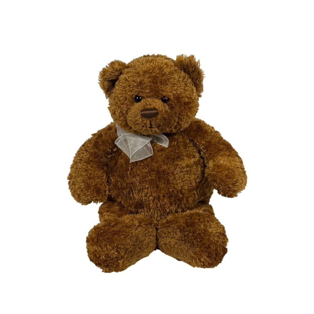 Gund Praline Brown Teddy Bear Plush Stuffed Animal White Bow 15110 14 Inch